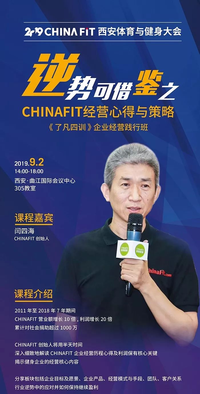 chinafit创始人闫四海先生将用半天时间,深入细致地解读chinafit企业