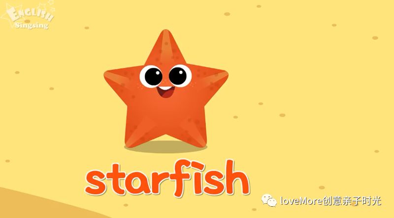 例如海底动物这一节,是从沙滩上出现了一只小海星(starfish)开始,它要