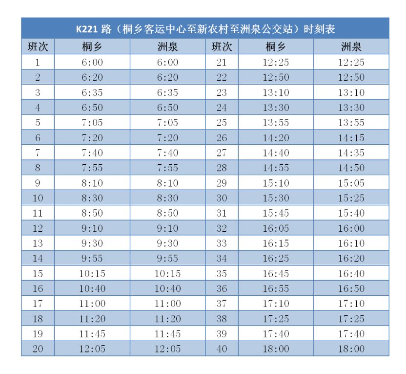 (桐鄉客運中心至新農村至洲泉公交站)k221路(桐鄉高鐵站至傳媒學院至