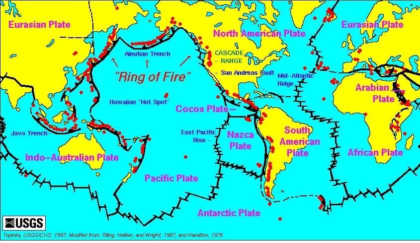 与埃特纳火山类似的俯冲带成因的火山,还遍布于太平洋沿岸的很多国家