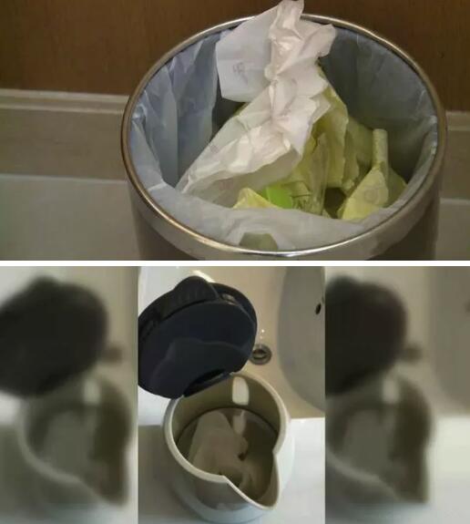 还是用过的卫生巾,包装袋还在垃圾桶那里