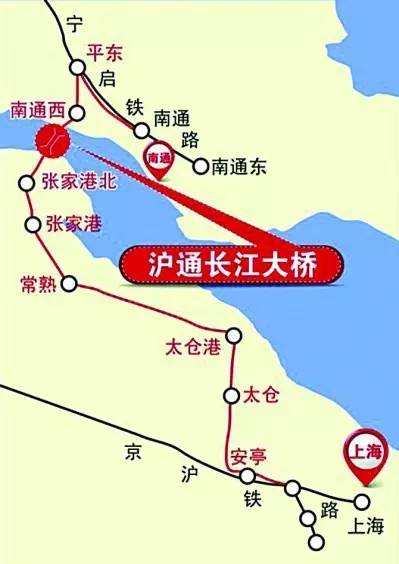 鐵路分一期和二期:一期北起南通市,經張家港市,常熟市,太倉市,崑山市