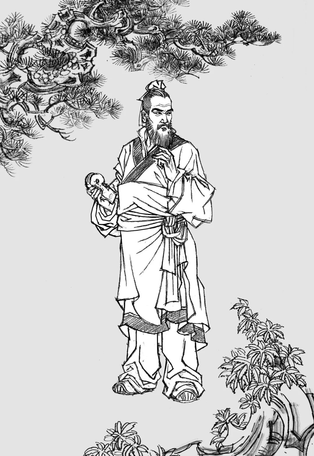 《鲁班》小型张设计草图小型张上的鲁班像,画的是晚年鲁班手里拿着一