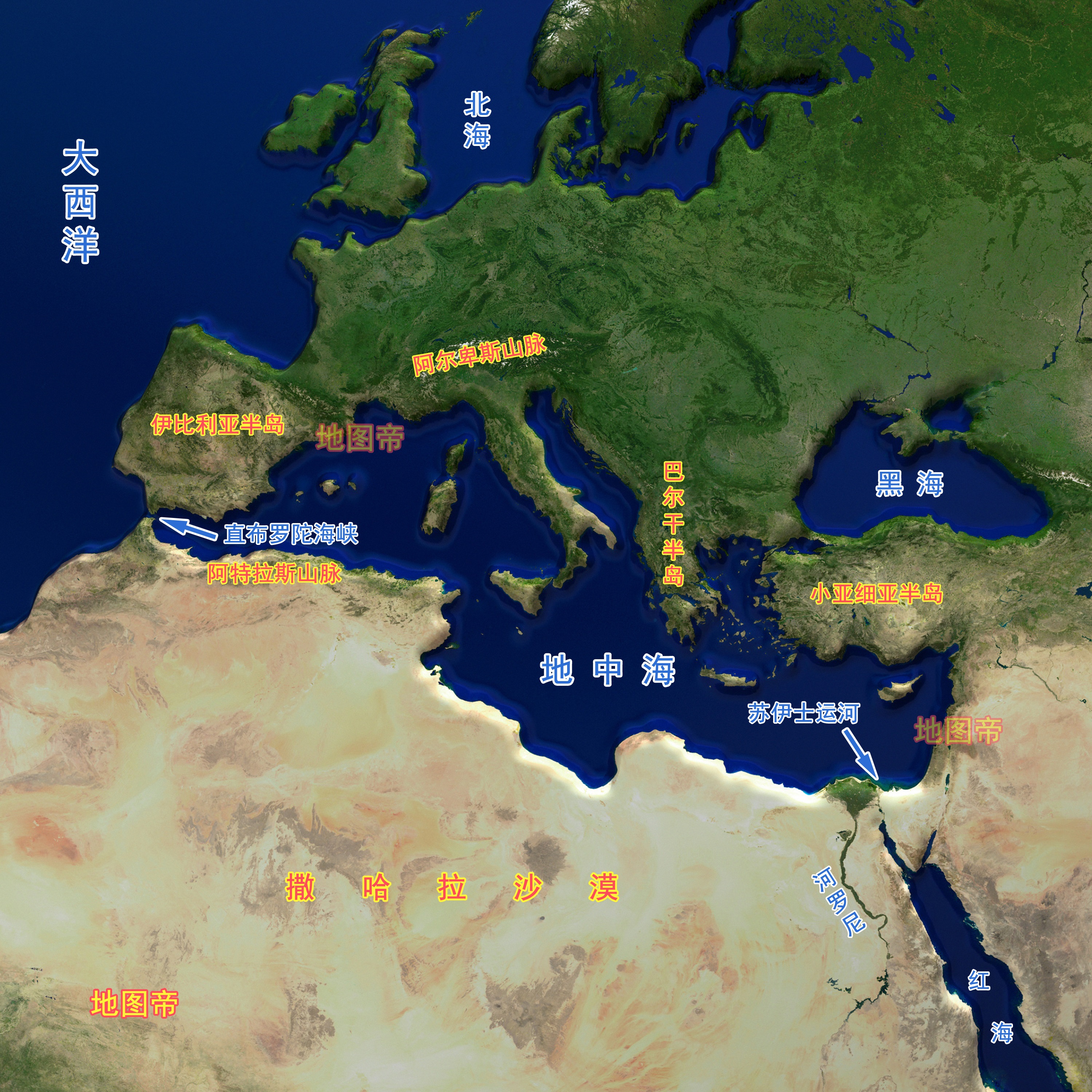 地中海沿岸地图高清图片