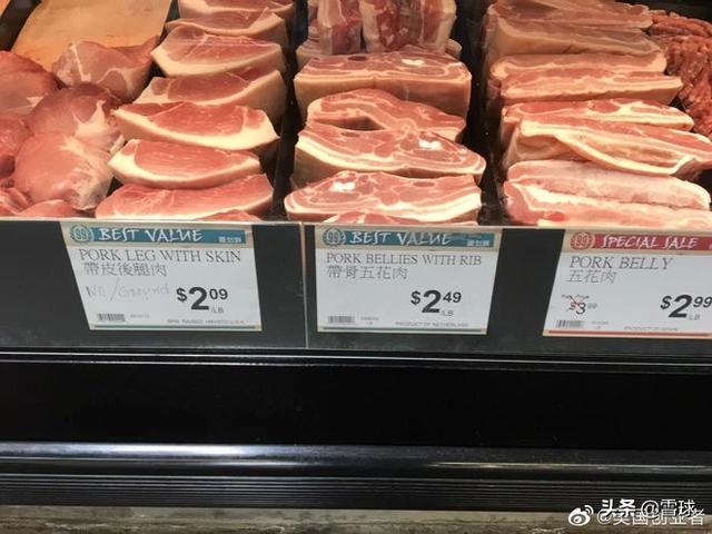 美國超市豬肉價格和中國豬肉價格對比