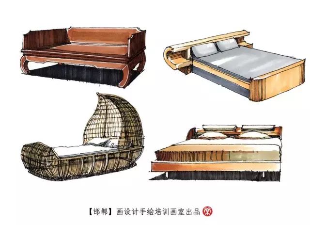 手绘室内家具床50例继续收藏吧