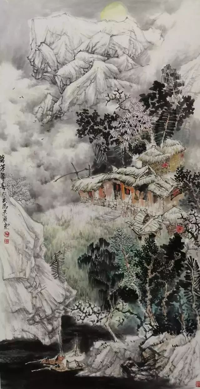 艺术世界白雪石关门弟子国家一级美术师马景岭山水画作品欣赏