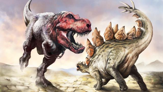 侏罗纪恐龙格斗玛君龙vs霸王龙和剑龙