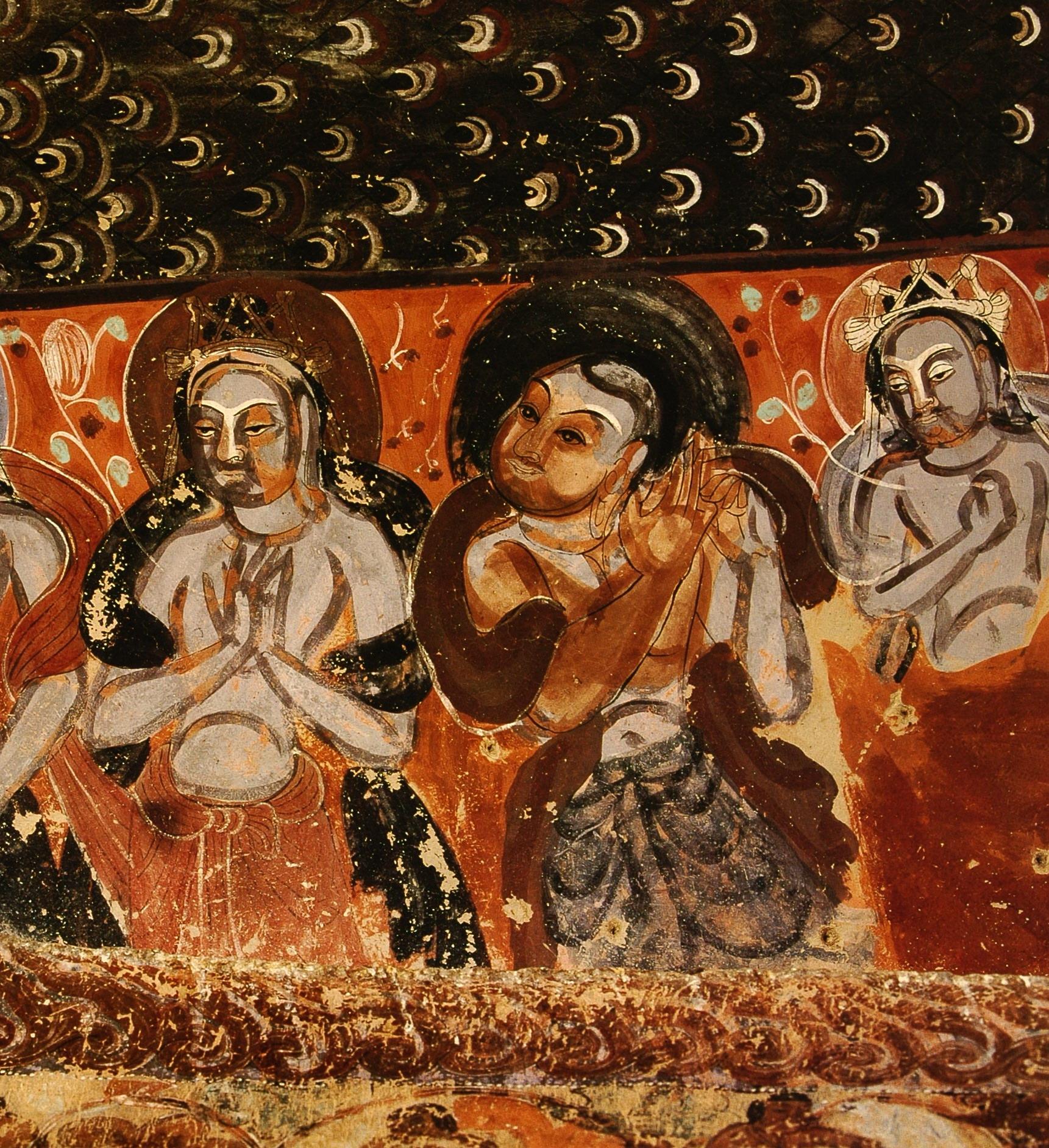 敦煌石窟北周428窟1中心柱绘塑窟顶纹样装饰丰富高清大图