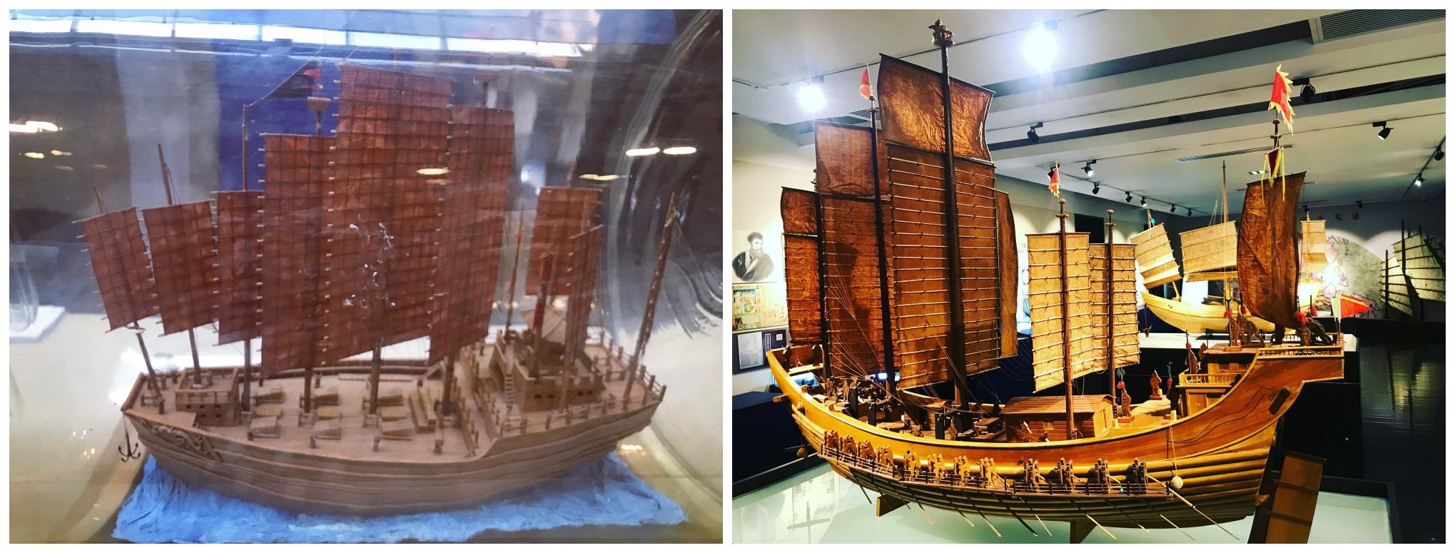 左 瓶装船模公园1405年中国郑和宝船 右 郑和二千料海船模型 1:30除了