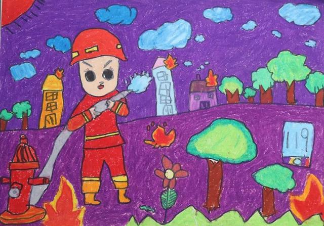 孩子们运用油画,彩铅画,水彩画等多种艺术手段描绘了自己心中的消防梦