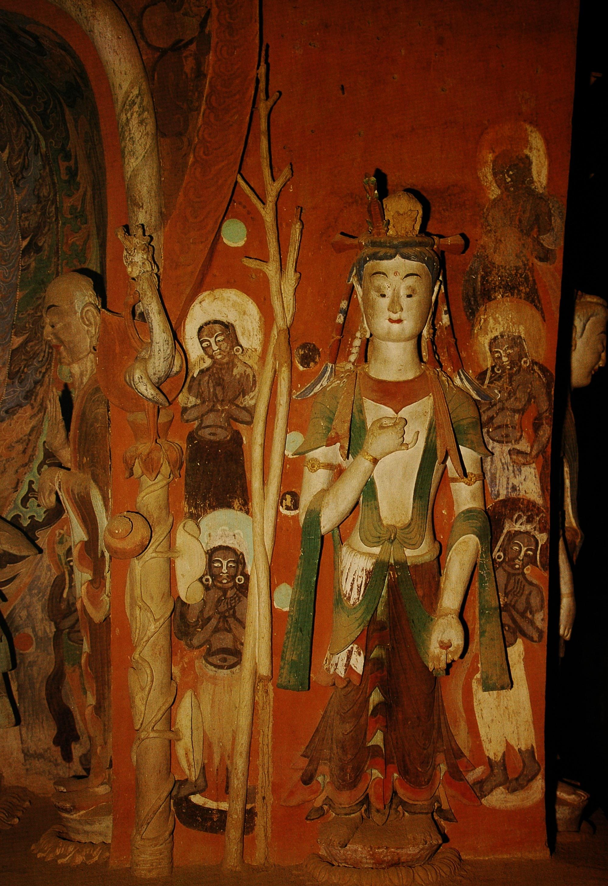 敦煌石窟北周428窟1中心柱绘塑窟顶纹样装饰丰富高清大图