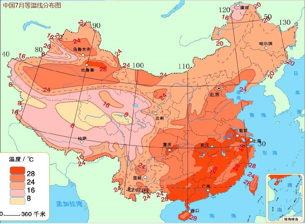 夏季全国气温分布图图片