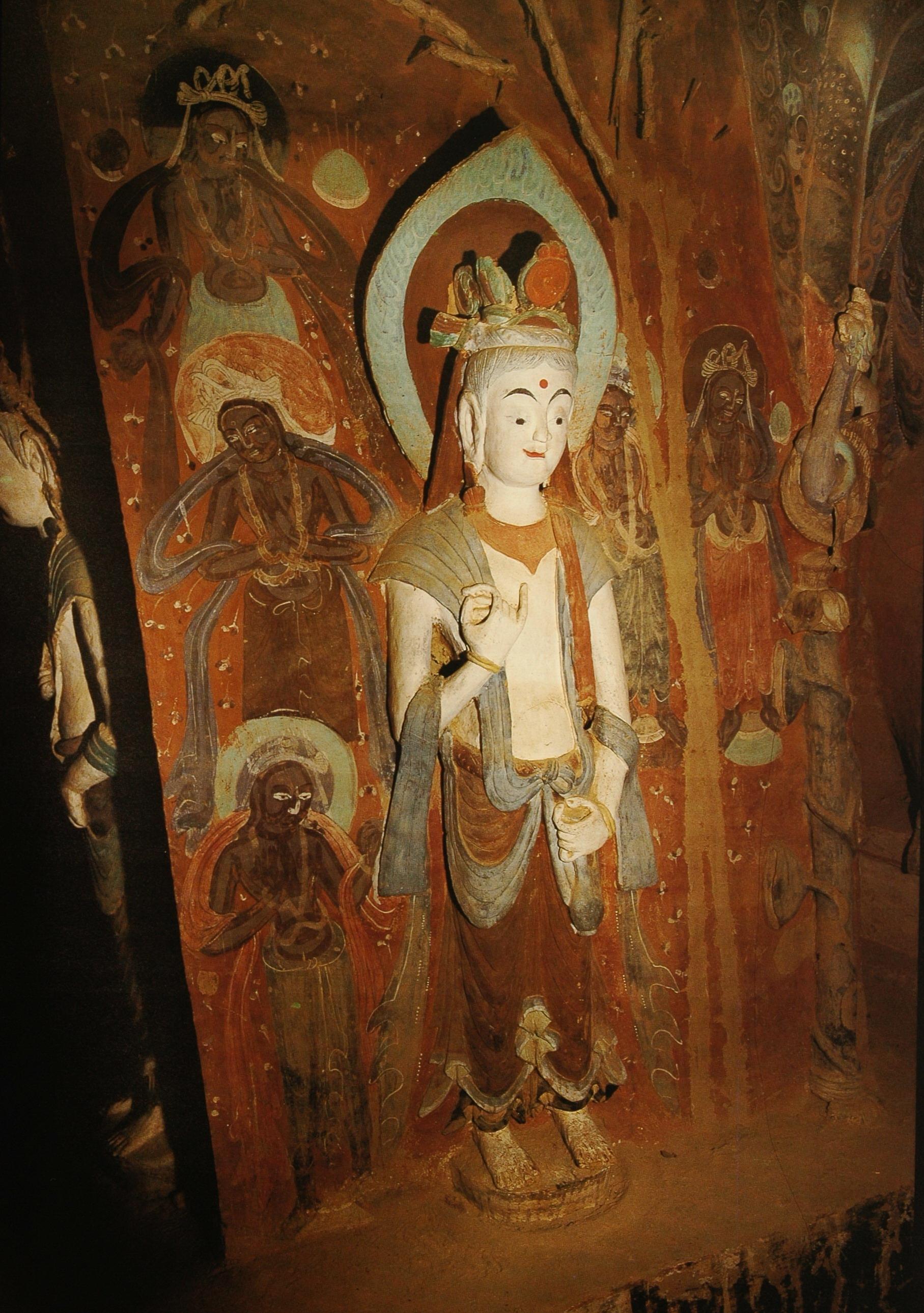 敦煌石窟北周428窟1中心柱绘塑窟顶纹样装饰丰富高清大图