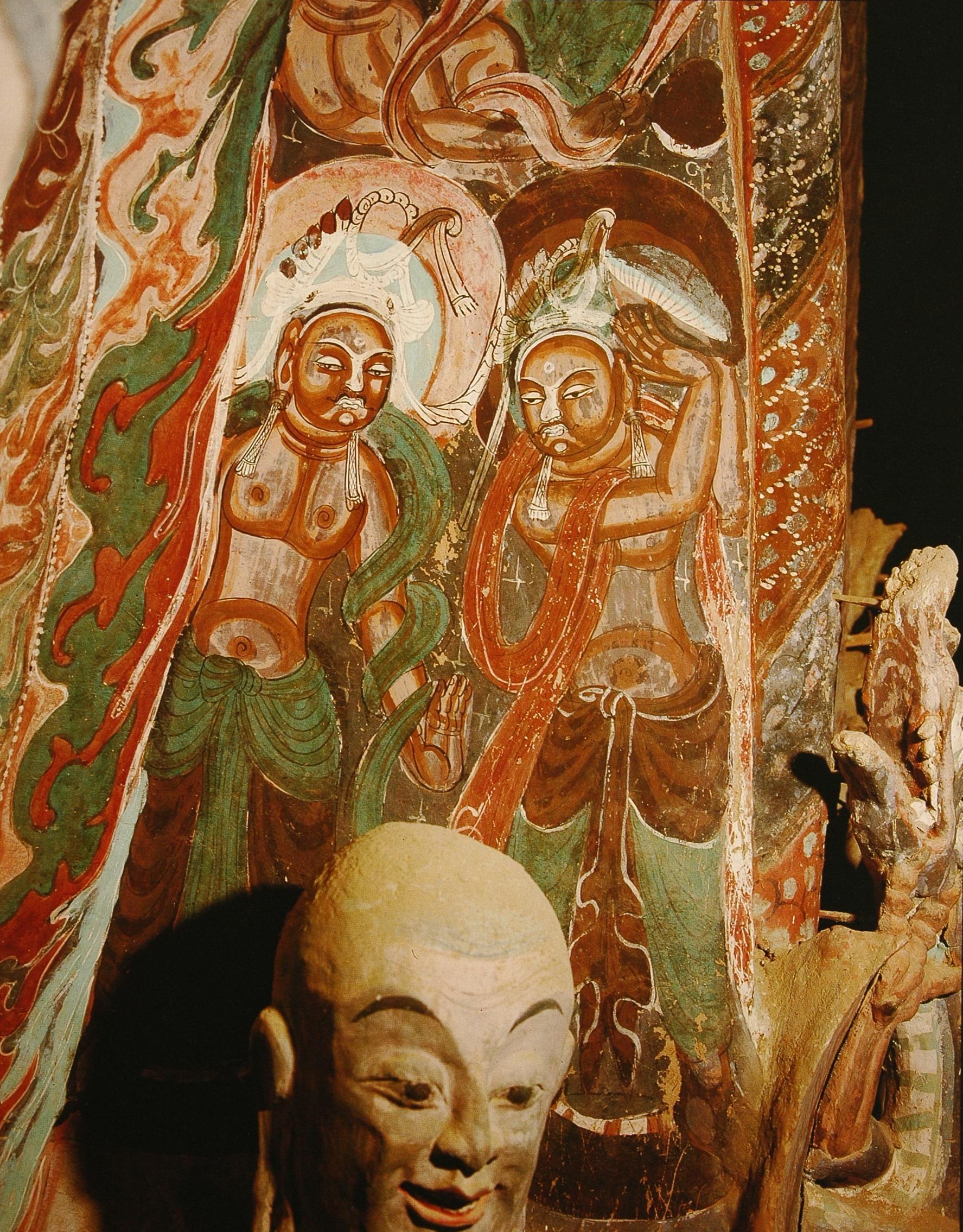 敦煌石窟北周428窟1中心柱绘塑窟顶纹样装饰丰富高清大图