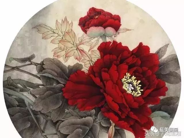 牡丹花工笔画 玫瑰红图片