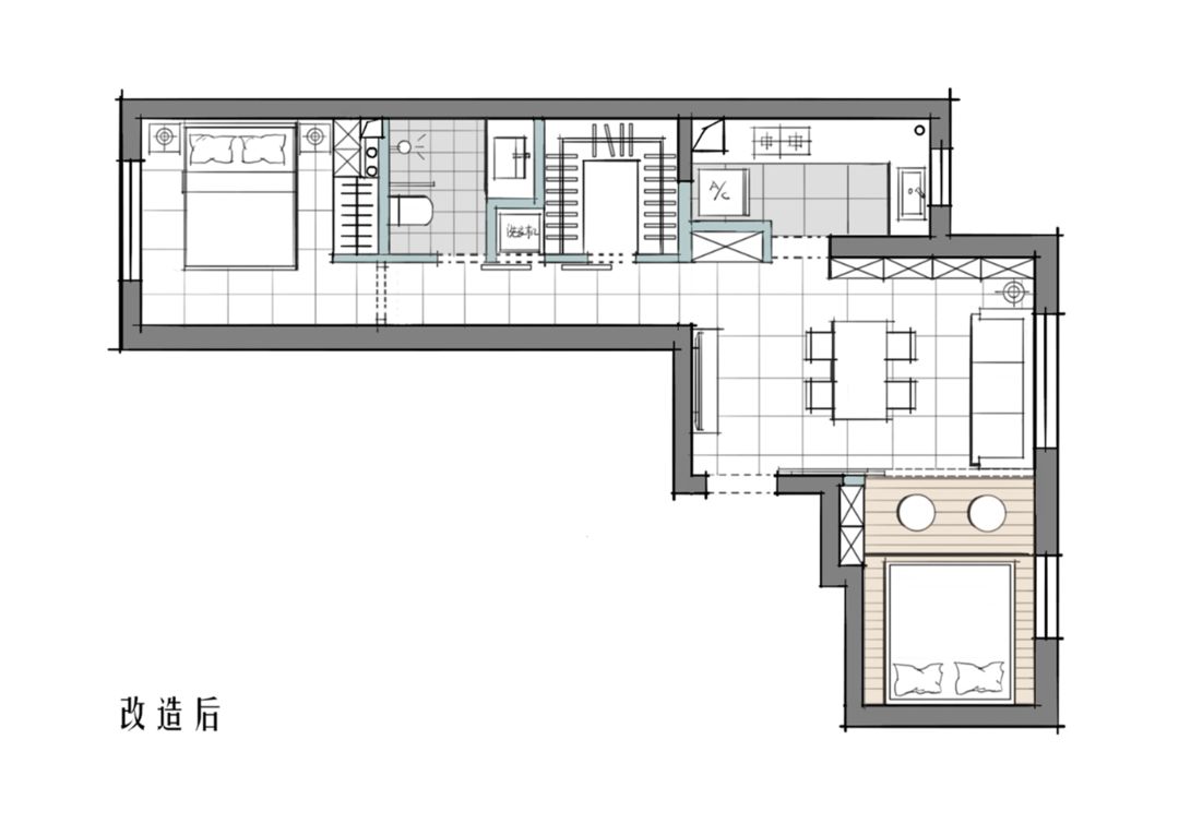 47 ㎡"手枪"小户型改造,颜值,实用兼得!
