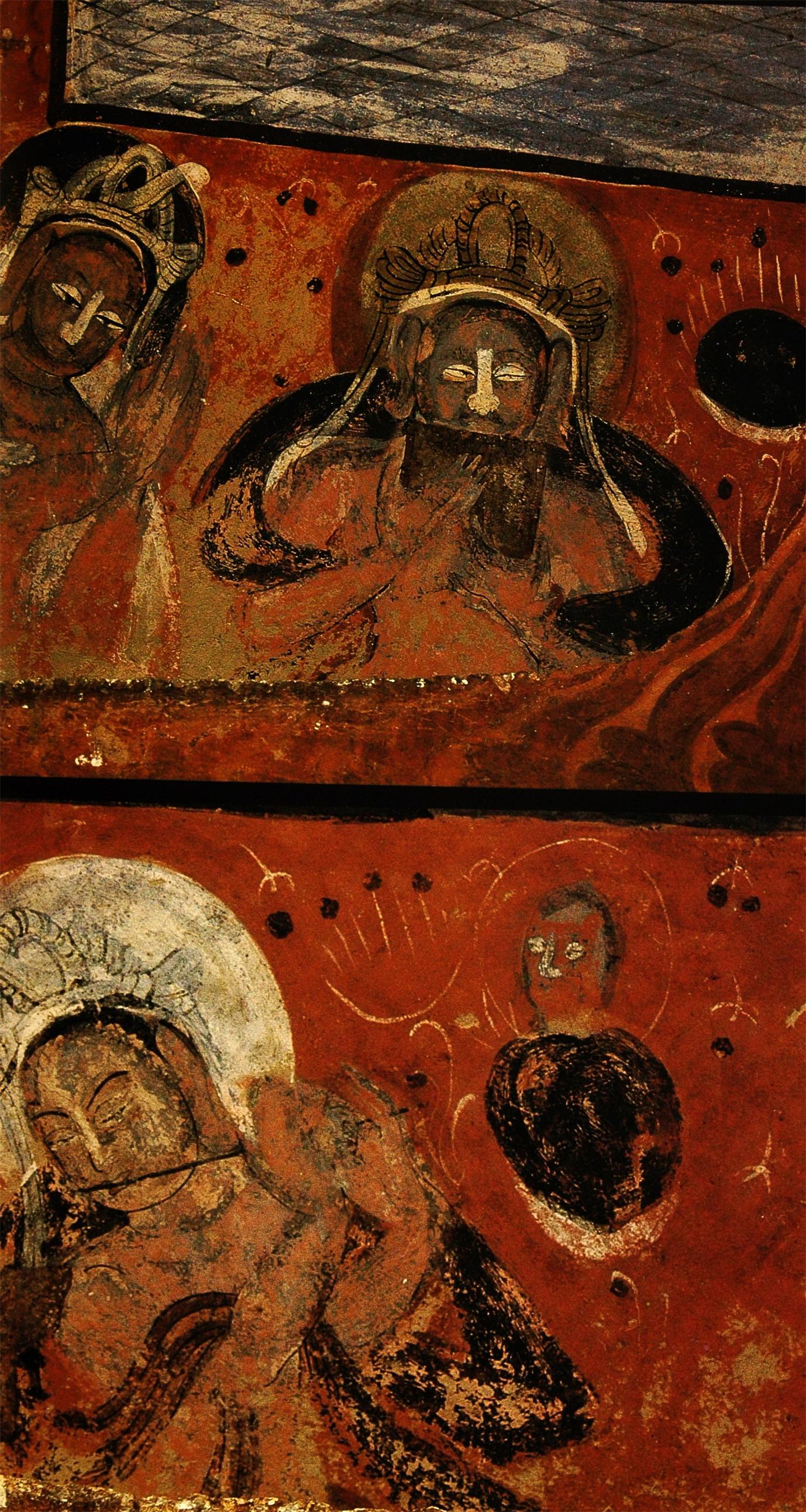 北周-428窟【1】中心柱绘塑,窟顶纹样,装饰丰富【高清大图】_壁画