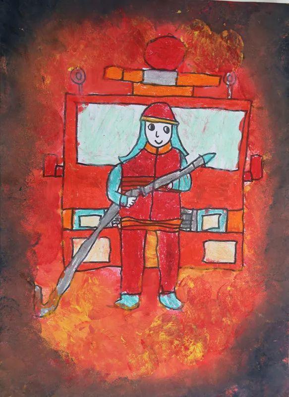 孩子们运用油画,彩铅画,水彩画等多种艺术手段描绘了自己心中的消防梦