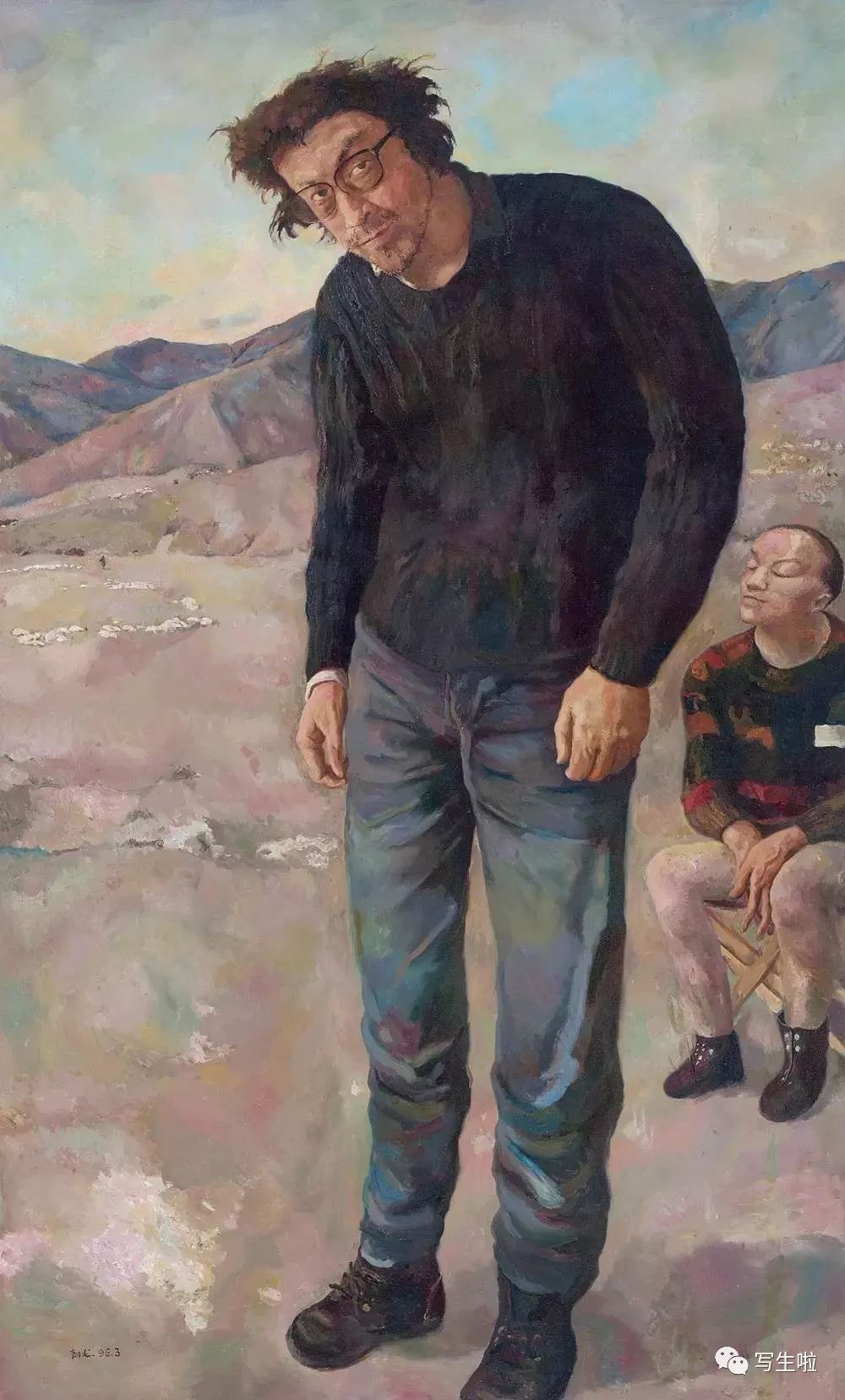 朝戈《两个人》班布面油画-ban-oil on canvas49cm×66cm2010白衣女孩