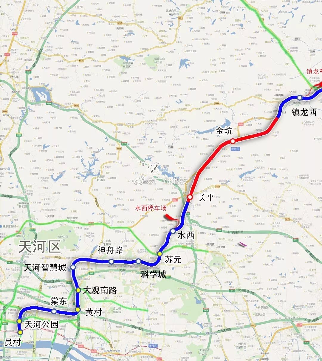 廣州地鐵線網圖新增2條線21號線全線調試9月28日開通