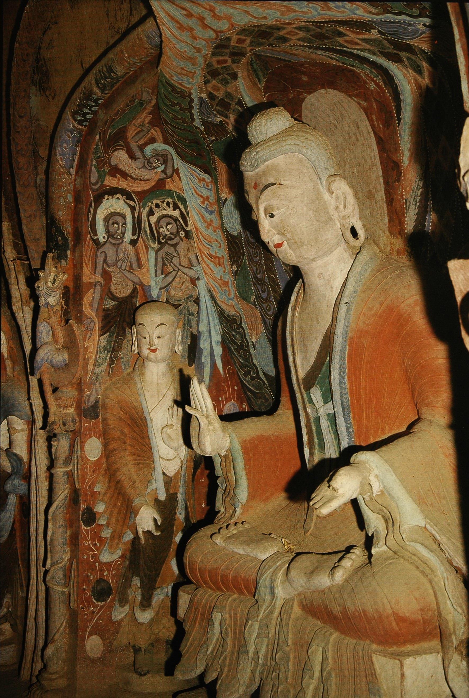 敦煌石窟北周428窟1中心柱绘塑窟顶纹样装饰丰富高清大图