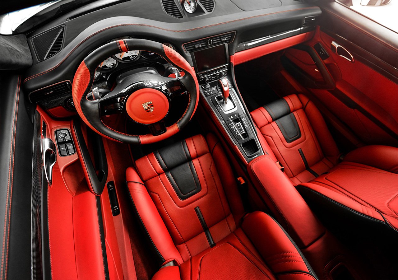 东莞保时捷911内饰个性定制红黑真皮座椅