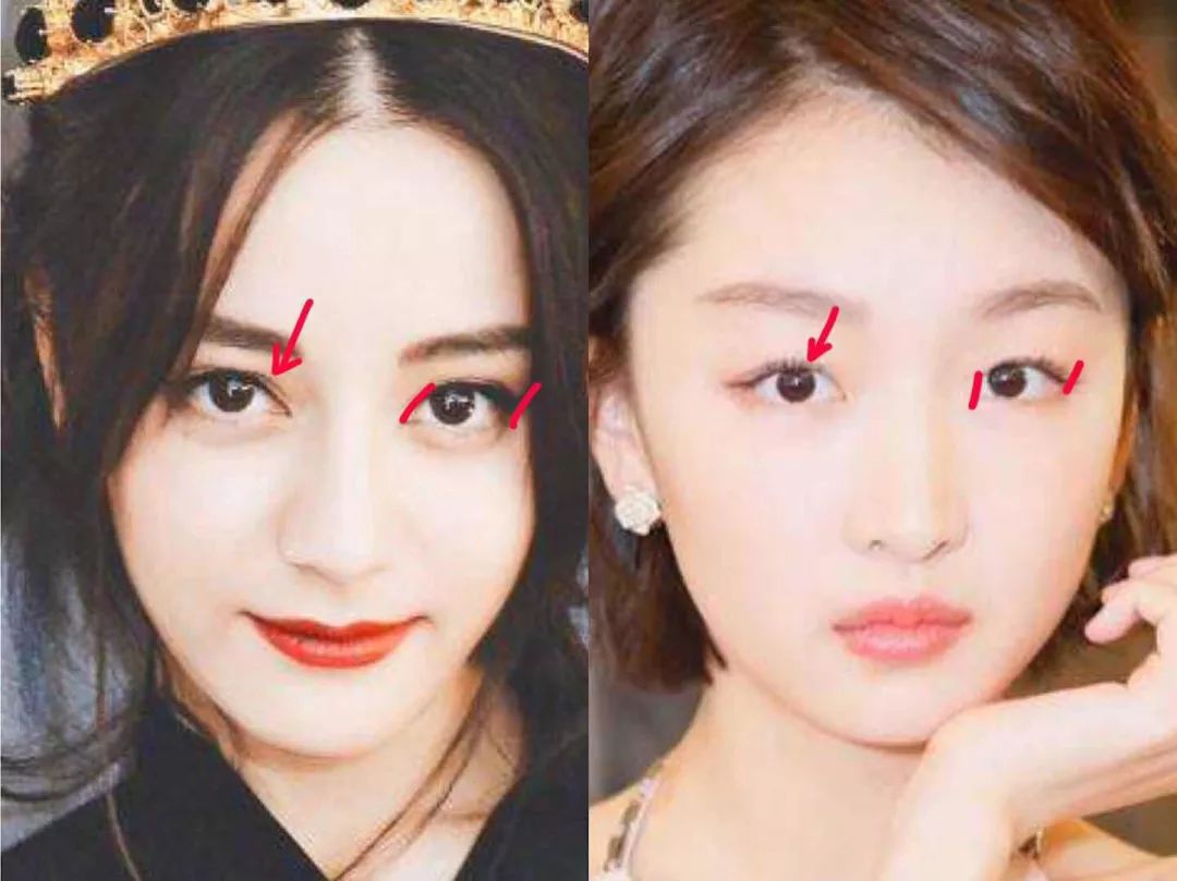 比如热巴与周冬雨, 前者明显是眼眶骨更大眉心三角坡度更高,眼裂也大
