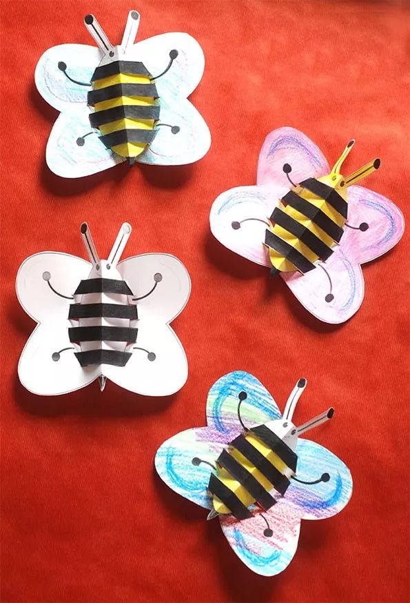 操作步骤如下所示:下图为小蜜蜂模板,可打印卡纸,画笔,剪刀,胶棒,马克