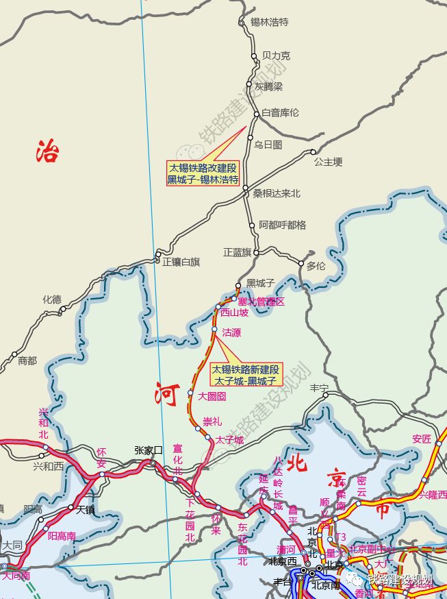 太錫鐵路線路方案示意圖▼