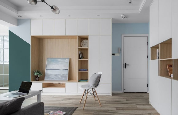 100㎡北欧风装修定制满墙电视柜鞋柜超实用墙面颜色更好看