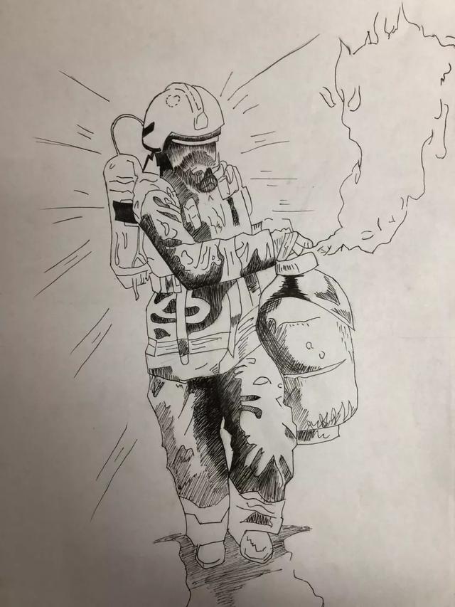 最美消防员绘画作品图片