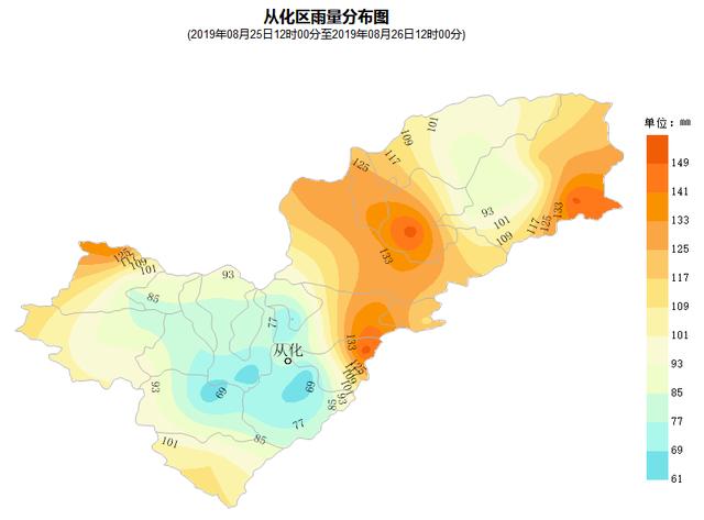 9級陣風,全區平均雨量97mm,有18個站雨量超100mm,最大為流溪河林場