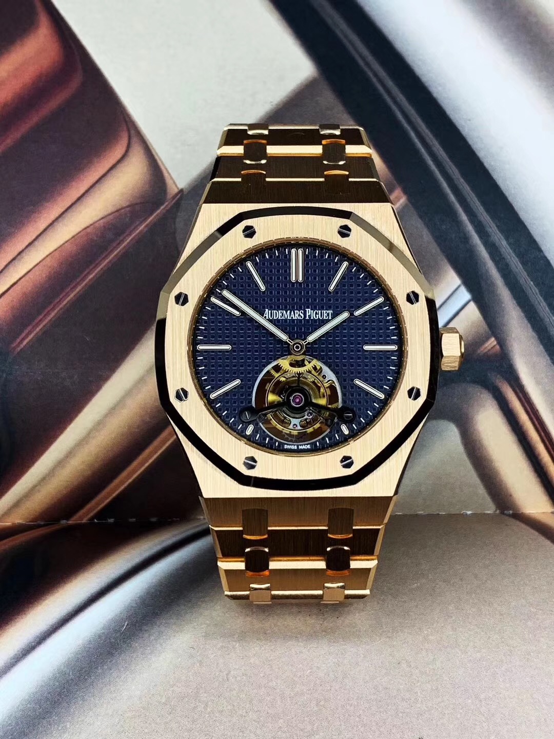 ap爱彼26510or皇家橡树玫瑰金陀飞轮机械全金款腕表全套现货出售