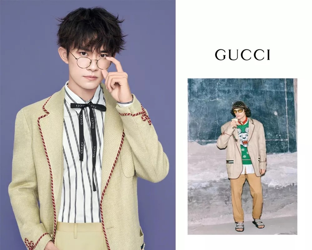 这件gucci西服外套和上述王源的很相似,但仔细看可以发现口袋部分就有