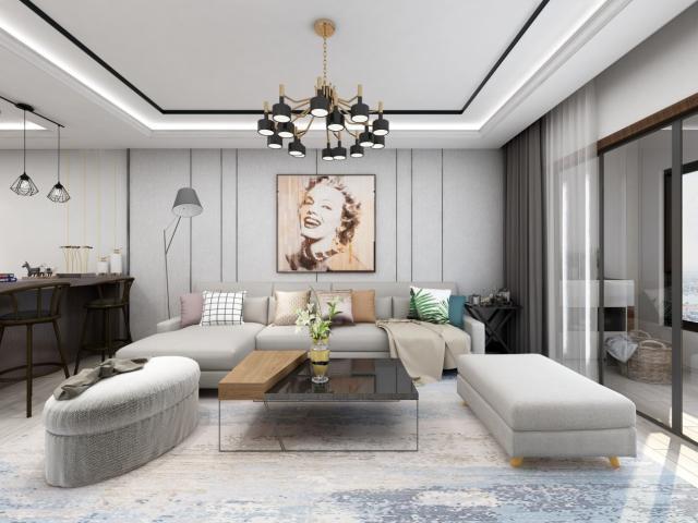 蓝天豚硅藻泥现代轻奢风格 浪漫格调有追求有内涵_吊灯