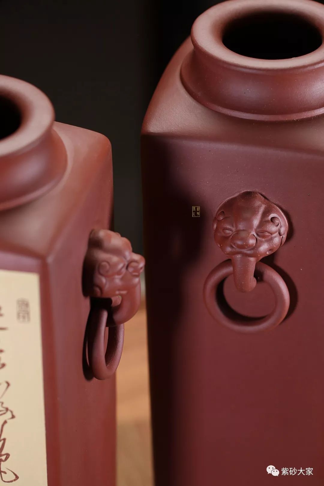 紫砂臻品毛华明兽耳吉樽山水对瓶