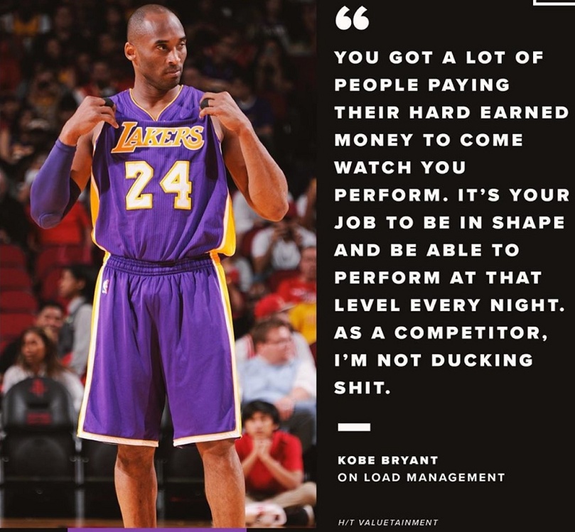 曼巴精神!科比炮轰nba球员轮休:作为一个斗士,就不要选择轮休