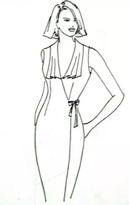 波浪型翻折领结构2)在基本结构图上将垂褶所在部位剪切,拉展画出垂褶