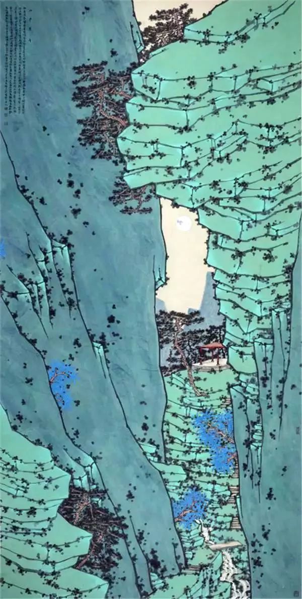 但已具备青绿山水画的基本特征,山石树木用笔勾勒轮廓,以石青,石绿