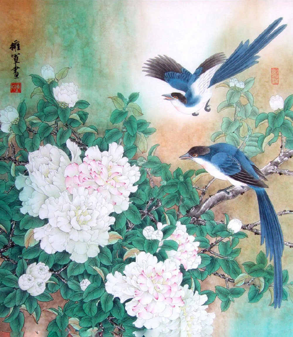 陈拥军画家《牡丹寿带鸟 色彩艳不俗》