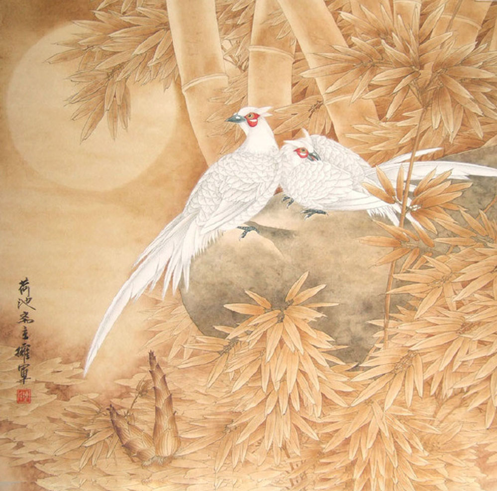 陈拥军画家《牡丹寿带鸟 色彩艳不俗》