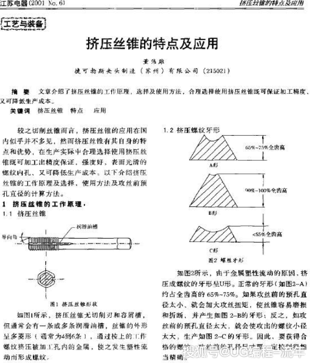原创挤压丝锥与切削丝锥的对比以及螺纹底孔大小有何区别