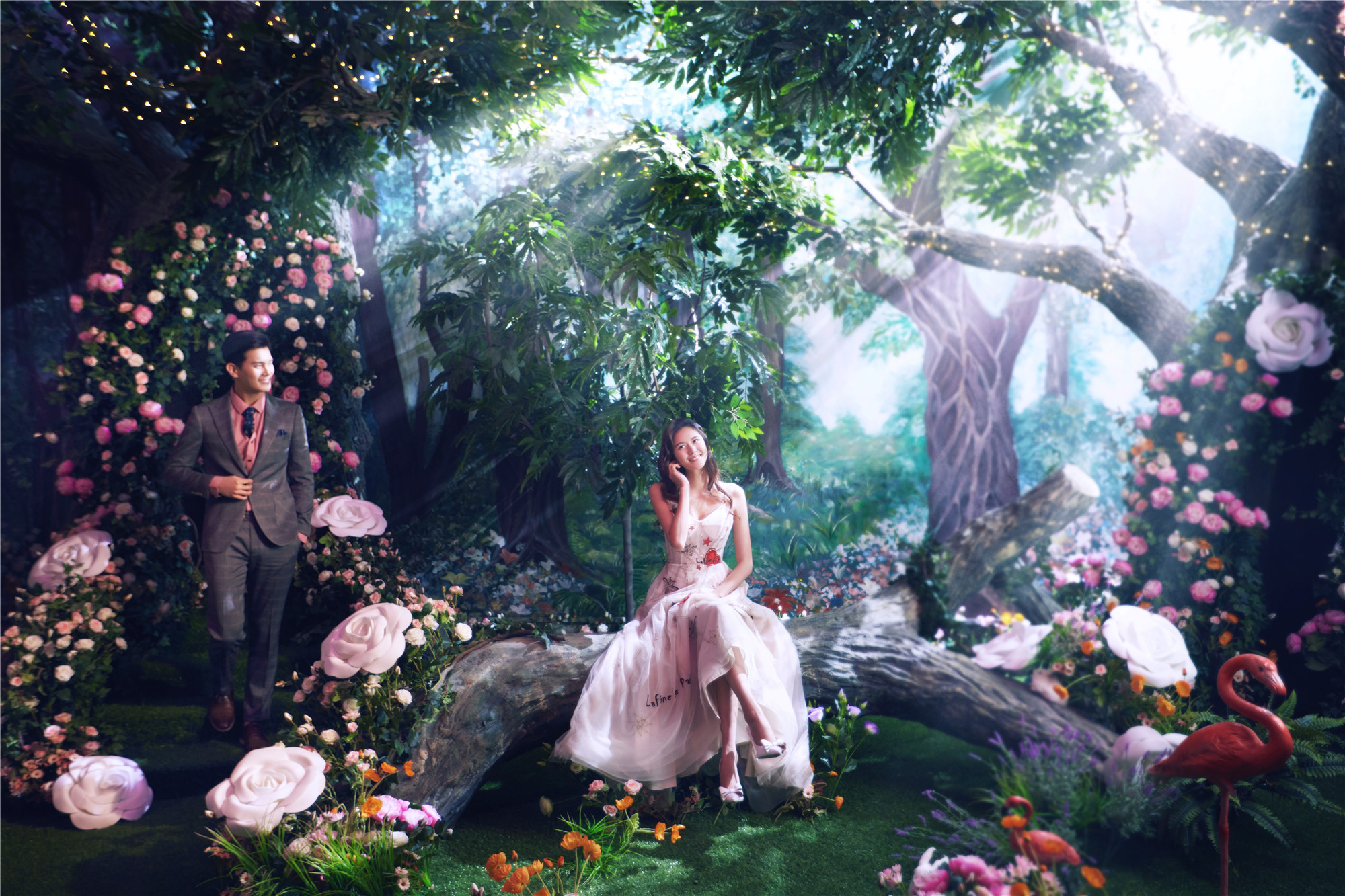 西安婚纱照浪漫森林里的爱情鸟