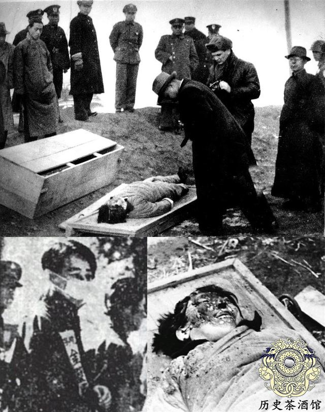 左下角那张照片就是当时川岛芳子被押解刑场时的情景,照片中她带着一