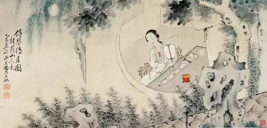 琴待月图》清 · 费丹旭《抚琴仕女图》唐 · 周昿《调琴啜茗图》当代