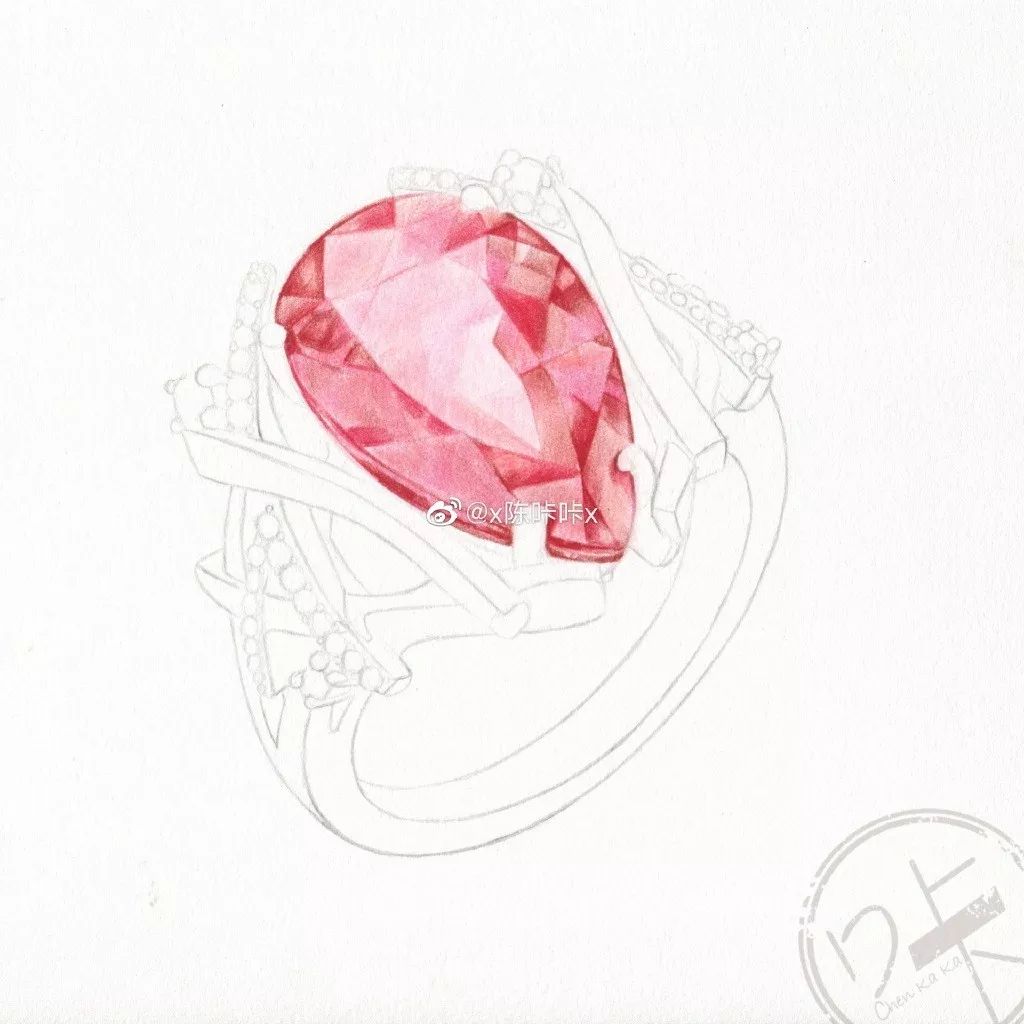 彩铅步骤 | 咔咔彩铅课堂示范-一枚红宝石戒指