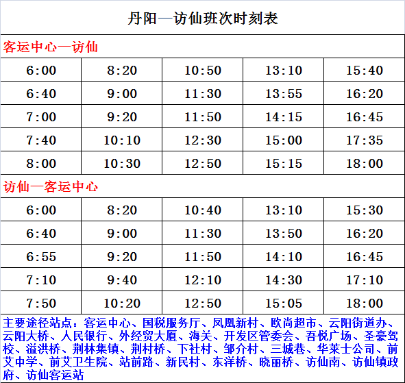 丹陽城市公交班次時刻表 1路 丹陽城鄉公交班次時刻表 201路 丹陽鎮村