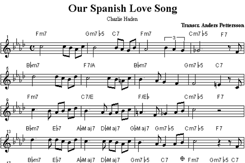 美得窒息爵士小调曲+PDF功能谱Our Spanish love Song（五线谱）_手机搜狐网