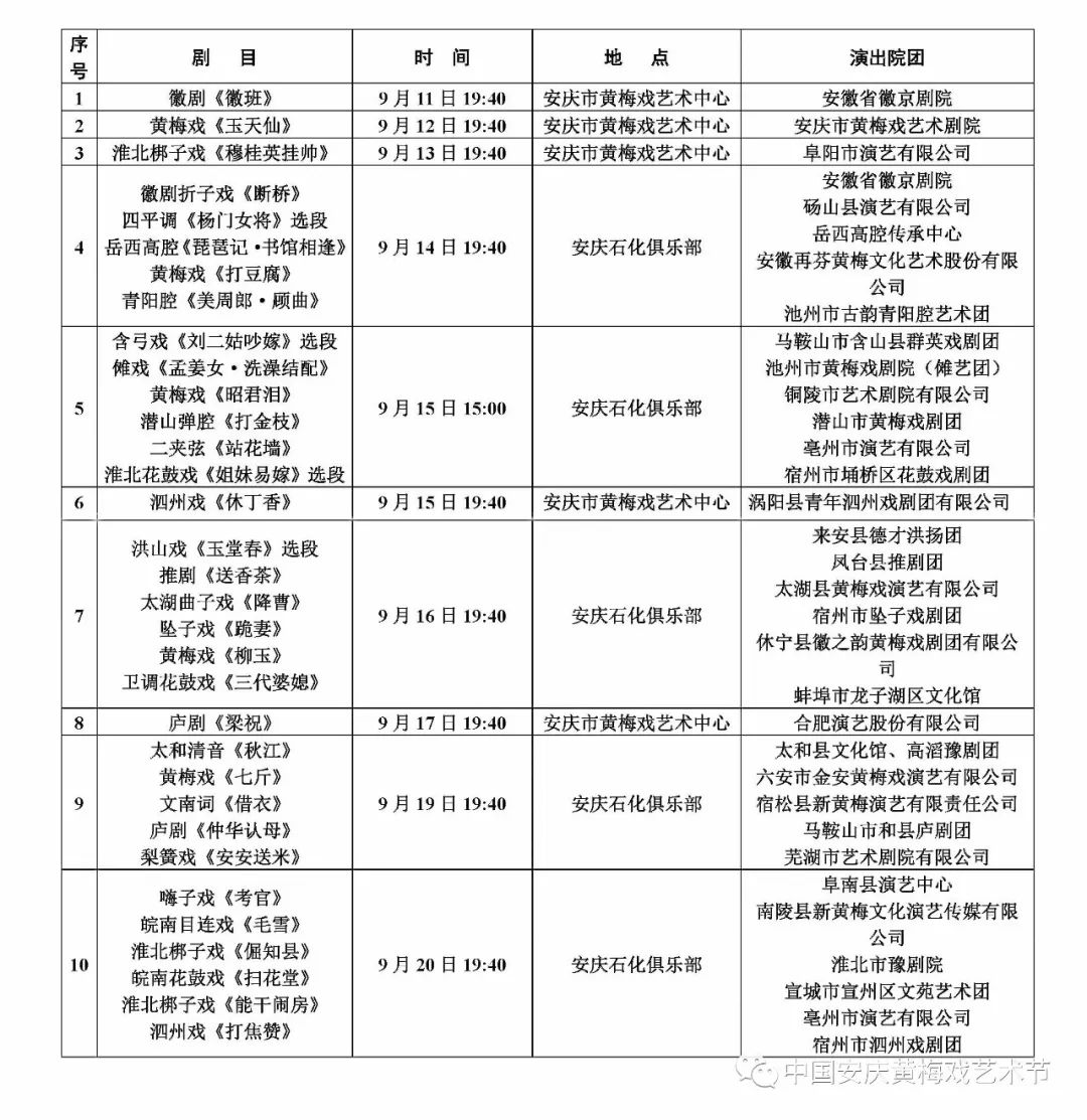 800扫描2019年安庆十一黄梅戏展演周主要演出活动日程安排表
